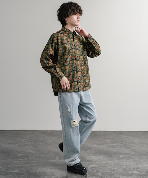 Audience(オーディエンス)の「Upscape Audience 日本製/国産プリントブロードワンウォッシュレギュラーカラー長袖テーパードシャツ AUD6664(シャツ/ブラウス・メンズ・ブラック/カーキ/オフホワイト/ブラック系/ベージュ/グリーン/アイボリー・M/L)」の15枚目の写真