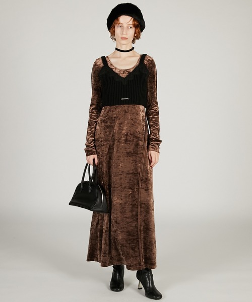 セール】ニットコンビベロアワンピース / Knit Combination Velour One