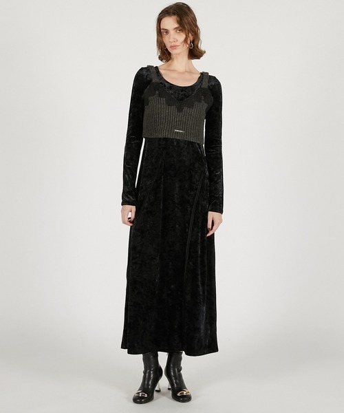 セール】ニットコンビベロアワンピース / Knit Combination Velour One