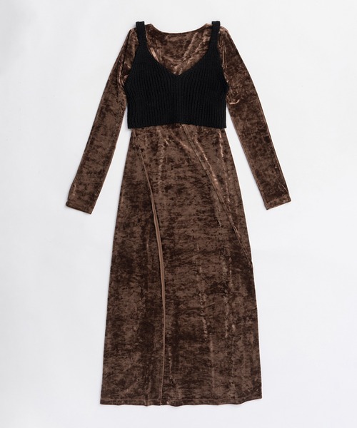 セール】ニットコンビベロアワンピース / Knit Combination Velour One