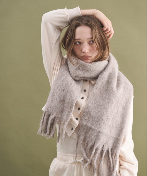 ベージュ フリンジ付きマフラー ウール Tiaclasse マフラー ストール 「ウール100%」フリンジ付きマフラー