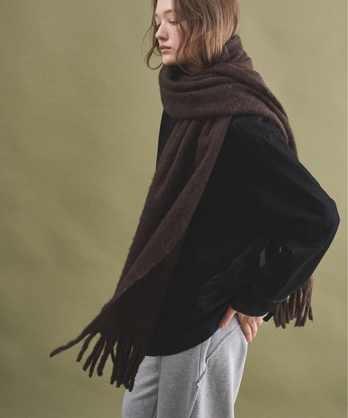 ウール ブラックマフラー フリンジ付き マフラー ストール スフレ ニット フリンジ レディース : ZOZOTOWN