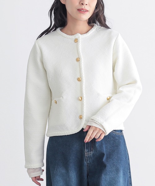 for/c(フォーシー)の「カノコニットジャケットカーディガン【サスティナブル】(カーディガン/ボレロ・レディース・オフホワイト/ネイビー・M/L)」の12枚目の写真