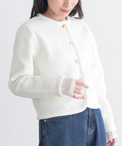 for/c(フォーシー)の「カノコニットジャケットカーディガン【サスティナブル】(カーディガン/ボレロ・レディース・オフホワイト/ネイビー・M/L)」の14枚目の写真