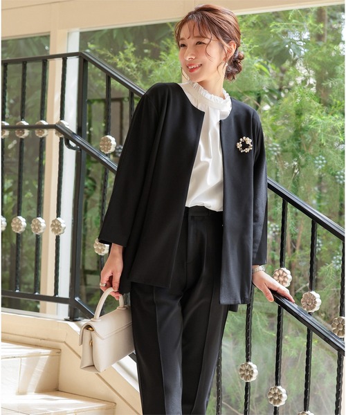 KOBE LETTUCE（コウベレタス）の「[ セレモニー ] [ ストレッチ × ノーアイロン ] 選べる4サイズ 細見えストレッチジャケット(単品)（ノーカラージャケット・レディース・ブラック・L/M/XL/PM）」の11枚目の写真