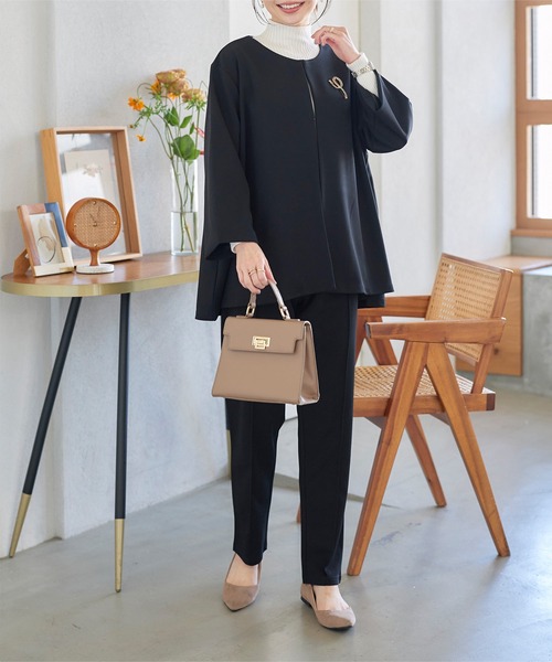 KOBE LETTUCE（コウベレタス）の「[ セレモニー ] [ ストレッチ × ノーアイロン ] 選べる4サイズ 細見えストレッチジャケット(単品)（ノーカラージャケット・レディース・ブラック・L/M/XL/PM）」の6枚目の写真