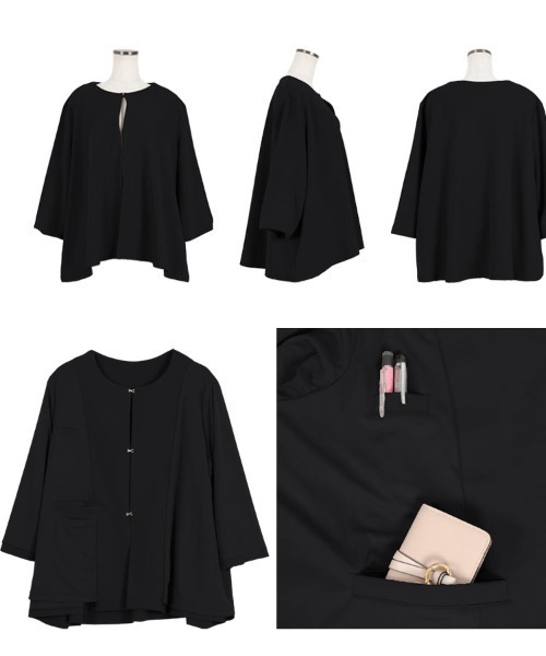 KOBE LETTUCE（コウベレタス）の「[ セレモニー ] [ ストレッチ × ノーアイロン ] 選べる4サイズ 細見えストレッチジャケット(単品)（ノーカラージャケット・レディース・ブラック・L/M/XL/PM）」の7枚目の写真