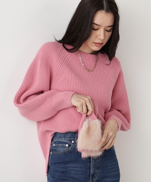 PINKY&DIANNE（ピンキーアンドダイアン）の「◆ファーグローブ付き畦ニットプルオーバー（ニット/セーター・レディース・ブラック/ピンク/ホワイト・38）」の8枚目の写真