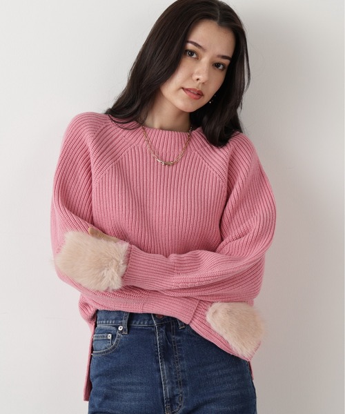 PINKY&DIANNE（ピンキーアンドダイアン）の「◆ファーグローブ付き畦ニットプルオーバー（ニット/セーター・レディース・ブラック/ピンク/ホワイト・38）」の6枚目の写真