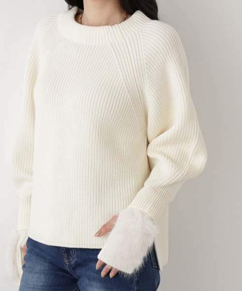 PINKY&DIANNE（ピンキーアンドダイアン）の「◆ファーグローブ付き畦ニットプルオーバー（ニット/セーター・レディース・ブラック/ピンク/ホワイト・38）」の10枚目の写真