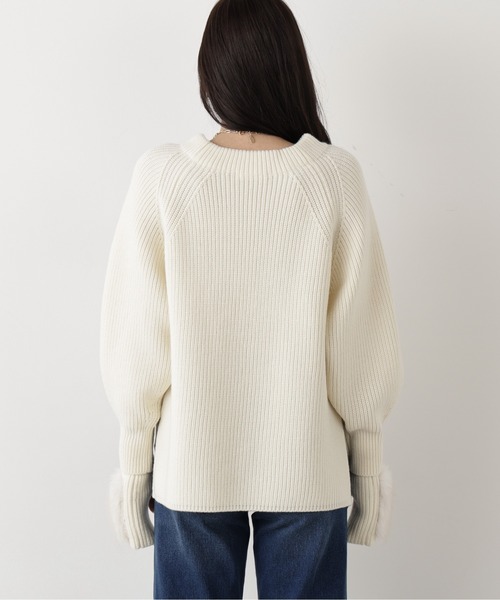 PINKY&DIANNE（ピンキーアンドダイアン）の「◆ファーグローブ付き畦ニットプルオーバー（ニット/セーター・レディース・ブラック/ピンク/ホワイト・38）」の9枚目の写真