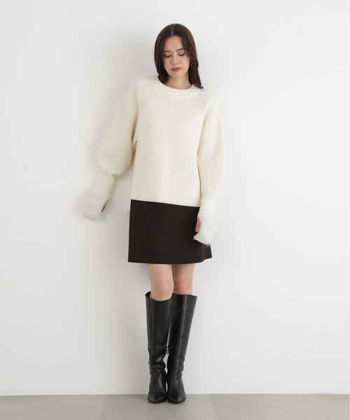 PINKY&DIANNE（ピンキーアンドダイアン）の「◆ファーグローブ付き畦ニットプルオーバー（ニット/セーター・レディース・ブラック/ピンク/ホワイト・38）」の12枚目の写真