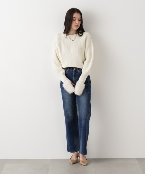 PINKY&DIANNE（ピンキーアンドダイアン）の「◆ファーグローブ付き畦ニットプルオーバー（ニット/セーター・レディース・ブラック/ピンク/ホワイト・38）」の14枚目の写真