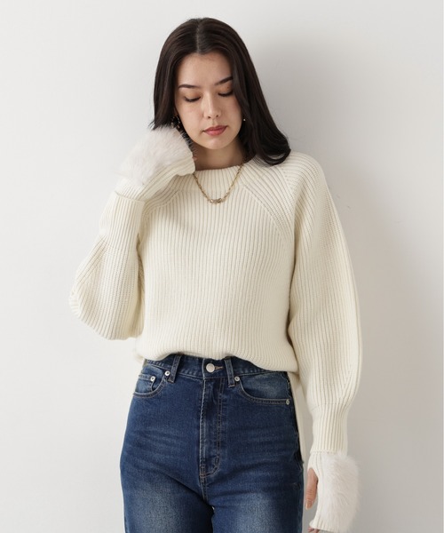 PINKY&DIANNE（ピンキーアンドダイアン）の「◆ファーグローブ付き畦ニットプルオーバー（ニット/セーター・レディース・ブラック/ピンク/ホワイト・38）」の18枚目の写真