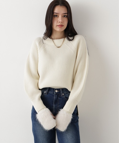 PINKY&DIANNE（ピンキーアンドダイアン）の「◆ファーグローブ付き畦ニットプルオーバー（ニット/セーター・レディース・ブラック/ピンク/ホワイト・38）」の13枚目の写真