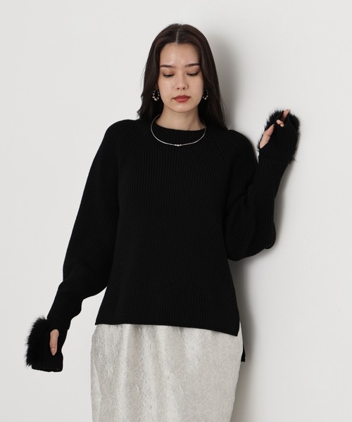 PINKY&DIANNE（ピンキーアンドダイアン）の「◆ファーグローブ付き畦ニットプルオーバー（ニット/セーター・レディース・ブラック/ピンク/ホワイト・38）」の19枚目の写真