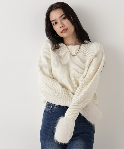 PINKY&DIANNE（ピンキーアンドダイアン）の「◆ファーグローブ付き畦ニットプルオーバー（ニット/セーター・レディース・ブラック/ピンク/ホワイト・38）」の21枚目の写真