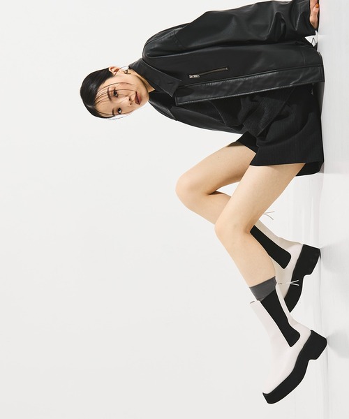 STUDIOUS(ステュディオス)の「【STUDIOUS/ステュディオス】Square Toe Boots/スクエアトゥーブーツ/厚底/軽い/通勤用/歩きやすい(ブーツ・レディース・ブラック/オフホワイト・2/1)」の14枚目の写真