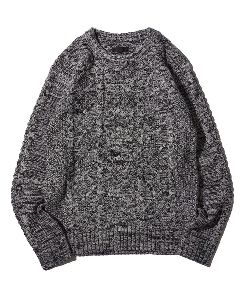 ADPOSION（アドポーション）の「ケーブル編みクルーネックニット（ニット/セーター・メンズ・杢グレー/グレー/オフホワイト/ブラック系1/グリーン/ブラック/ホワイト系1/ネイビー・MEDIUM/X-LARGE/LARGE）」の6枚目の写真