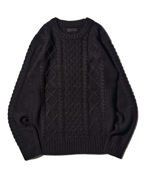 ADPOSION（アドポーション）の「ケーブル編みクルーネックニット（ニット/セーター・メンズ・杢グレー/グレー/オフホワイト/ブラック系1/グリーン/ブラック/ホワイト系1/ネイビー・MEDIUM/X-LARGE/LARGE）」の8枚目の写真