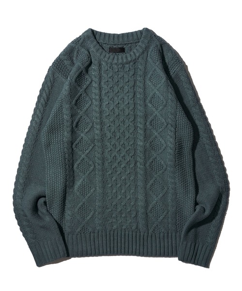 ADPOSION（アドポーション）の「ケーブル編みクルーネックニット（ニット/セーター・メンズ・杢グレー/グレー/オフホワイト/ブラック系1/グリーン/ブラック/ホワイト系1/ネイビー・MEDIUM/X-LARGE/LARGE）」の7枚目の写真