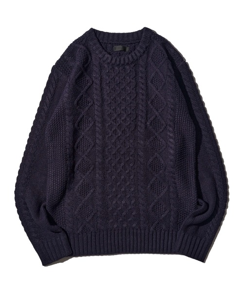 ADPOSION（アドポーション）の「ケーブル編みクルーネックニット（ニット/セーター・メンズ・杢グレー/グレー/オフホワイト/ブラック系1/グリーン/ブラック/ホワイト系1/ネイビー・MEDIUM/X-LARGE/LARGE）」の3枚目の写真