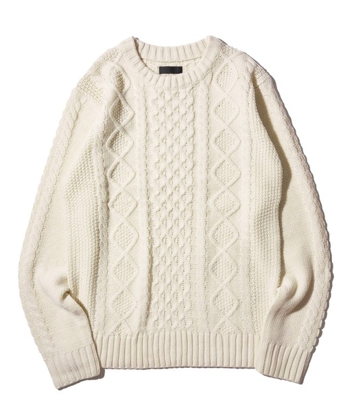 ADPOSION（アドポーション）の「ケーブル編みクルーネックニット（ニット/セーター・メンズ・杢グレー/グレー/オフホワイト/ブラック系1/グリーン/ブラック/ホワイト系1/ネイビー・MEDIUM/X-LARGE/LARGE）」の13枚目の写真