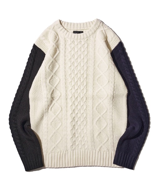 ADPOSION（アドポーション）の「ケーブル編みクルーネックニット（ニット/セーター・メンズ・杢グレー/グレー/オフホワイト/ブラック系1/グリーン/ブラック/ホワイト系1/ネイビー・MEDIUM/X-LARGE/LARGE）」の15枚目の写真