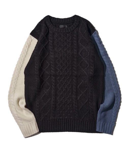 ADPOSION（アドポーション）の「ケーブル編みクルーネックニット（ニット/セーター・メンズ・杢グレー/グレー/オフホワイト/ブラック系1/グリーン/ブラック/ホワイト系1/ネイビー・MEDIUM/X-LARGE/LARGE）」の19枚目の写真