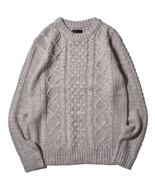 ADPOSION（アドポーション）の「ケーブル編みクルーネックニット（ニット/セーター・メンズ・杢グレー/グレー/オフホワイト/ブラック系1/グリーン/ブラック/ホワイト系1/ネイビー・MEDIUM/X-LARGE/LARGE）」の21枚目の写真