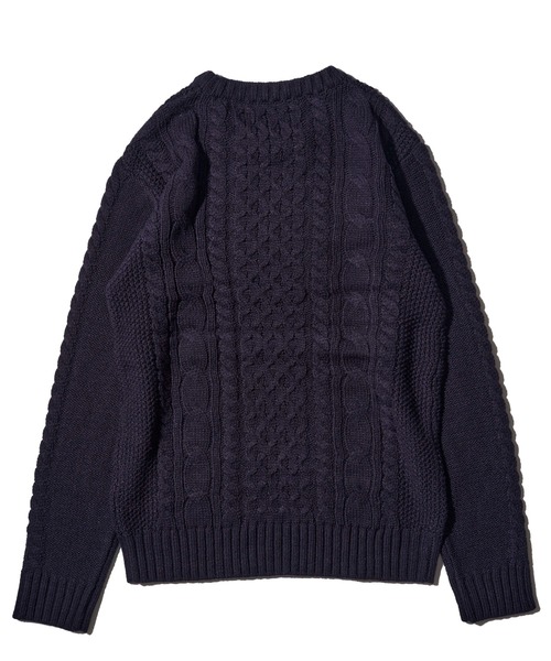 ADPOSION（アドポーション）の「ケーブル編みクルーネックニット（ニット/セーター・メンズ・杢グレー/グレー/オフホワイト/ブラック系1/グリーン/ブラック/ホワイト系1/ネイビー・MEDIUM/X-LARGE/LARGE）」の9枚目の写真