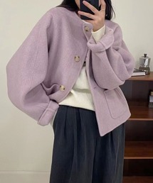 ノーカラー　パープル ベロア M相当　ディオール　ジャケット　紫　ヴィンテージ 70年代 70s 80年代 80s ユニバーサルオーバーオール アメリカ製