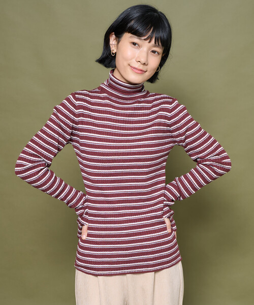 セール】ウォッシャブル ボーダータートルネックニット/洗えるニット