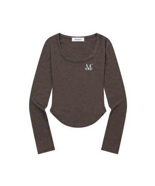 MUCENT(ムセント)の「マリエルスクエアネックグルミクロップ長袖Tシャツ(6カラー)(Tシャツ/カットソー・レディース・チャコールグレー/ブラック/ブラウン/グレー/アイボリー/PINK・FREE)」の5枚目の写真