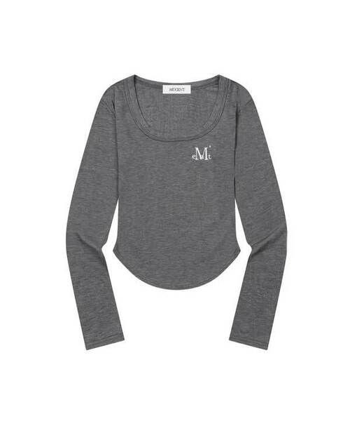 MUCENT(ムセント)の「マリエルスクエアネックグルミクロップ長袖Tシャツ(6カラー)(Tシャツ/カットソー・レディース・チャコールグレー/ブラック/ブラウン/グレー/アイボリー/PINK・FREE)」の3枚目の写真