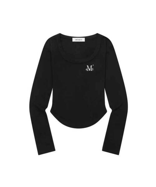MUCENT(ムセント)の「マリエルスクエアネックグルミクロップ長袖Tシャツ(6カラー)(Tシャツ/カットソー・レディース・チャコールグレー/ブラック/ブラウン/グレー/アイボリー/PINK・FREE)」の1枚目の写真
