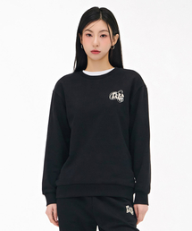 レディース刺繍ポイントスウェットTシャツ-ブラック