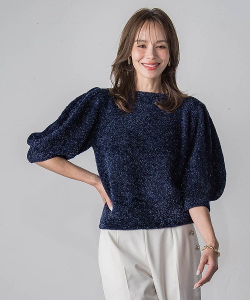 Viaggio Blu（ビアッジョブルー）の「ラメシャギーニット≪手洗い可能≫（ニット/セーター・レディース・ネイビー/ベージュ・M）」の4枚目の写真
