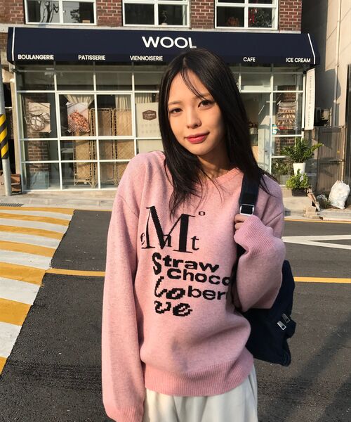 MUCENT(ムセント)の「サードベリー ビッグロゴレタリングジャカードニット(成人男女共用)(ニット/セーター・レディース・PINK・SMALL/LARGE)」の7枚目の写真
