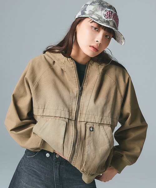 X-girl(エックスガール)の「ARCH LOGO HOODED JACKET(ブルゾン・レディース・ブラウン/ブラック・S/M)」の16枚目の写真