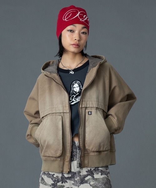 X-girl(エックスガール)の「ARCH LOGO HOODED JACKET(ブルゾン・レディース・ブラウン/ブラック・S/M)」の22枚目の写真
