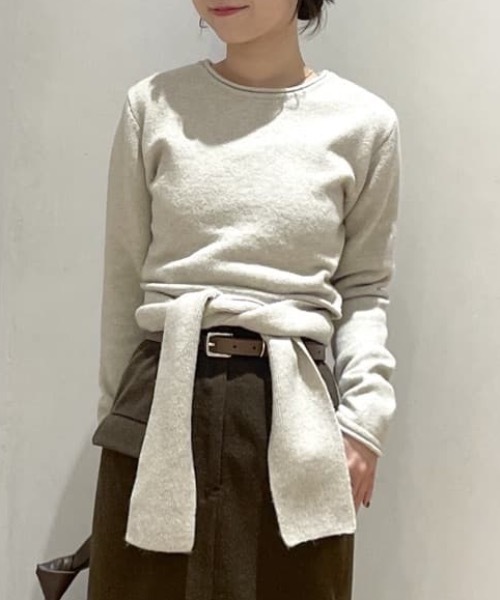 STYLEMIXER(スタイルミキサー)の「2WAYウエストマークニット(ニット/セーター・レディース・ベージュ/ブラック・SMALL/MEDIUM)」の1枚目の写真