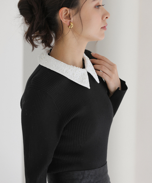 La TOTALITE（ラトータリテ）の「【洗える】パールカラー2WAYニット（ニット/セーター・レディース・チャコールグレー/ブラック・FREE）」の3枚目の写真