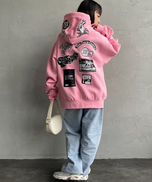 BEN DAVIS（ベンデイビス）の「【WEB限定】[BEN DAVIS/ベンデイビス] マルチワッペン バックプリントパーカー【追加】（パーカー・レディース・グレー/ピンク/ブラック・M/L/XL）」の6枚目の写真