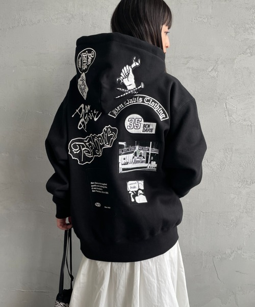 BEN DAVIS（ベンデイビス）の「【WEB限定】[BEN DAVIS/ベンデイビス] マルチワッペン バックプリントパーカー【追加】（パーカー・レディース・グレー/ピンク/ブラック・M/L/XL）」の9枚目の写真