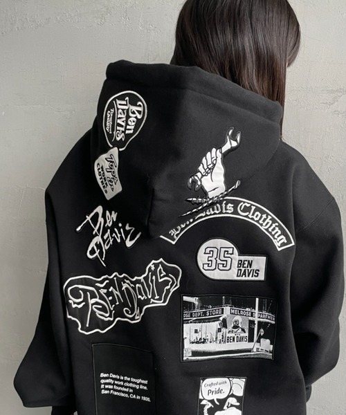 BEN DAVIS（ベンデイビス）の「【WEB限定】[BEN DAVIS/ベンデイビス] マルチワッペン バックプリントパーカー【追加】（パーカー・レディース・グレー/ピンク/ブラック・M/L/XL）」の14枚目の写真