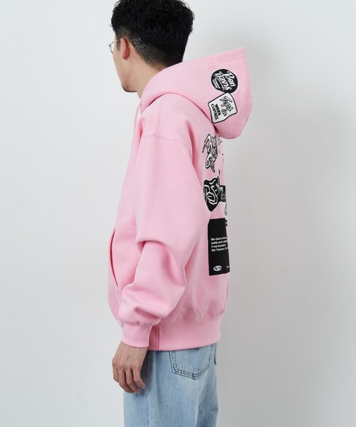新品未使用人気ヒスガールバックプリントフロント刺繍ワッペンピンクブルゾン WEB限定】[BEN DAVIS/ベンデイビス] マルチワッペン バックプリント