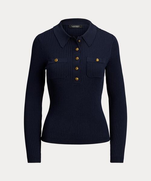 リブニット ロングスリーブ ポロ セーター（ニット/セーター）｜LAUREN