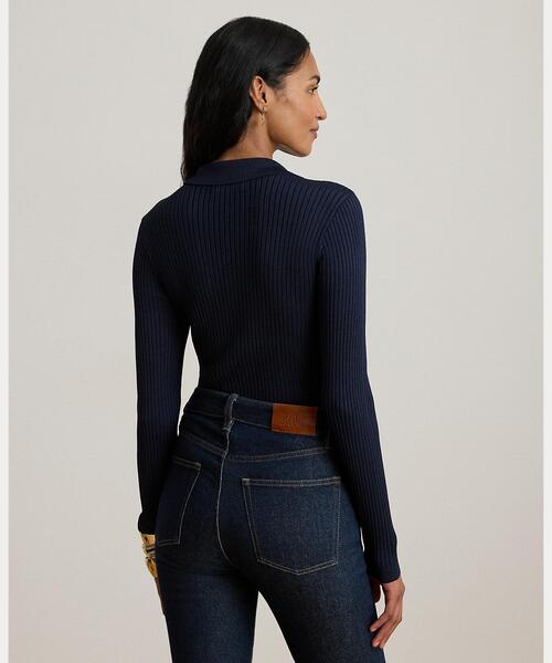 リブニット ロングスリーブ ポロ セーター（ニット/セーター）｜LAUREN