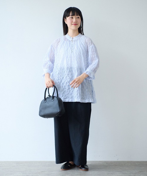 bulle de savon（ビュルデサボン）の「●80/1 shirring stripe フリル衿ブラウス（シャツ/ブラウス・レディース・ホワイト・FREE）」の5枚目の写真